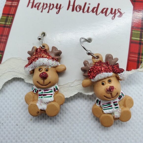 NWT Happy Holidays Christmas Reindeer Earrings - Picture 3 of 3